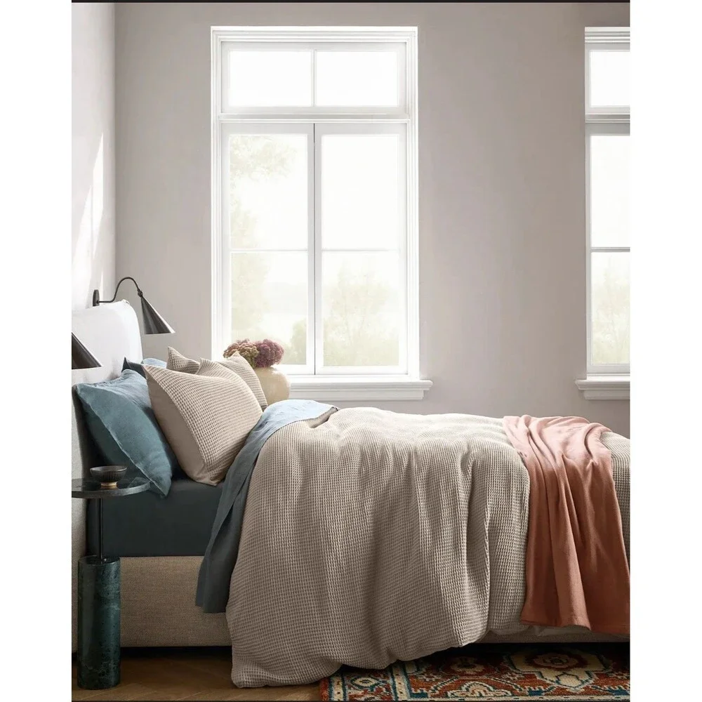Quince Organic Waffle Duvet Cover 3- Piece Set Full/Queen in Dove NEW $149.90